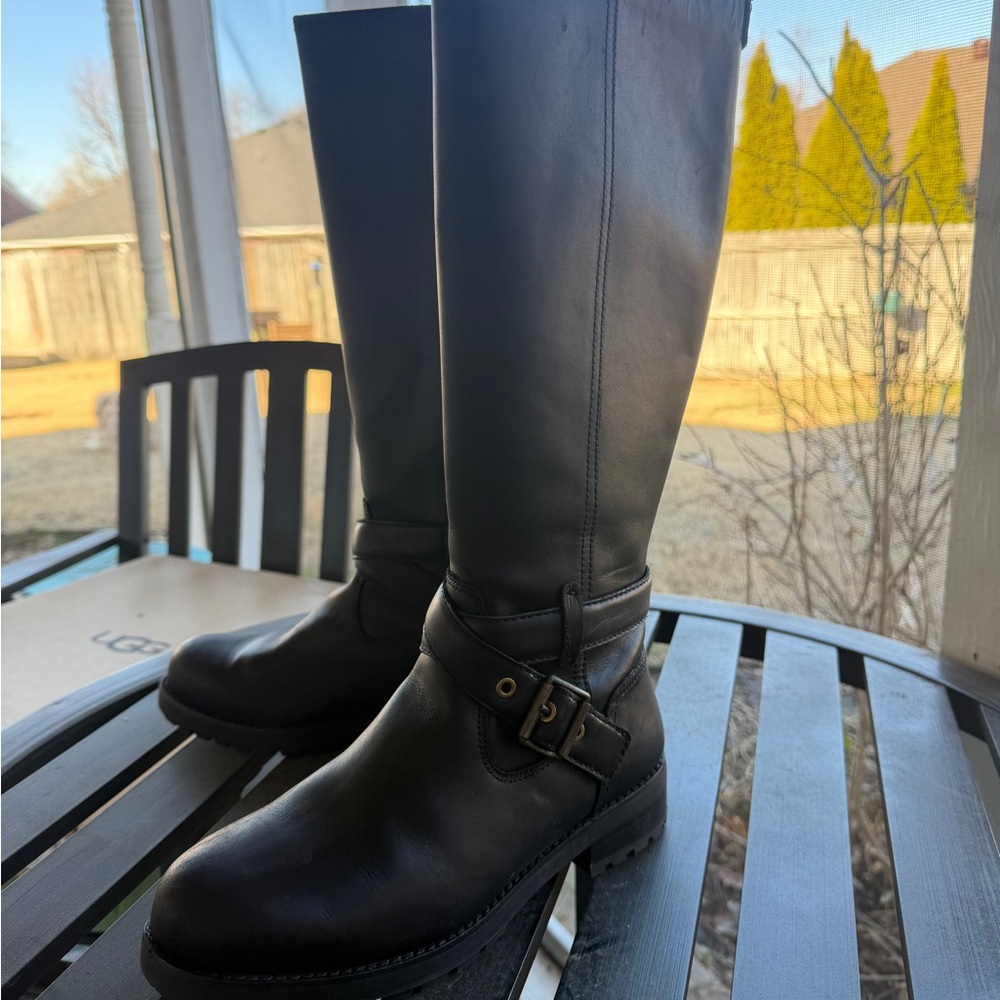 UGG Harington Black Leather Knee-High Boots